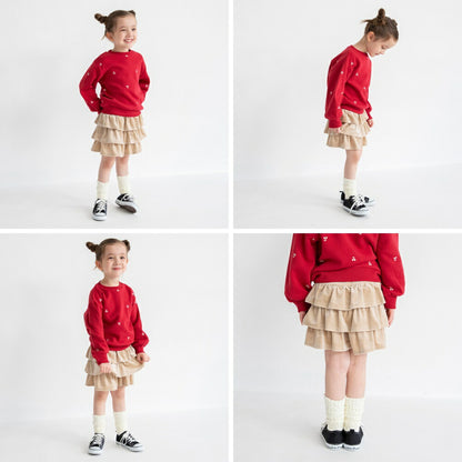 日本童裝 Branshes 天鵝絨荷葉邊裙褲 80-150m 女童款 冬季 PANTS