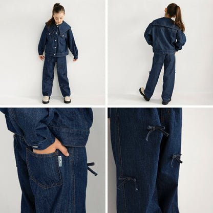 日本童裝 Branshes x Ou? by EDWIN 蝴蝶結絲帶牛仔褲 90-150m 女童款 冬季 PANTS