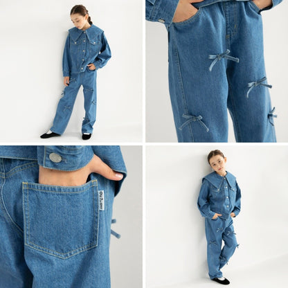 日本童裝 Branshes x Ou? by EDWIN 蝴蝶結絲帶牛仔褲 90-150m 女童款 冬季 PANTS