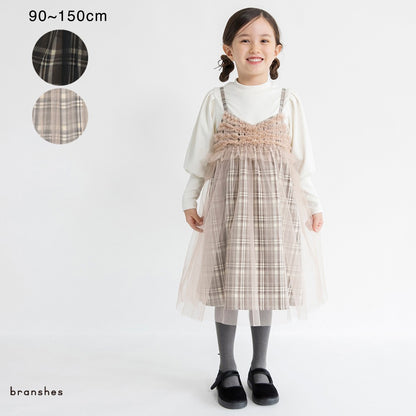 日本童裝 Branshes 吊帶網紗格仔連身裙 90-150m 女童款 冬季 DRESSES