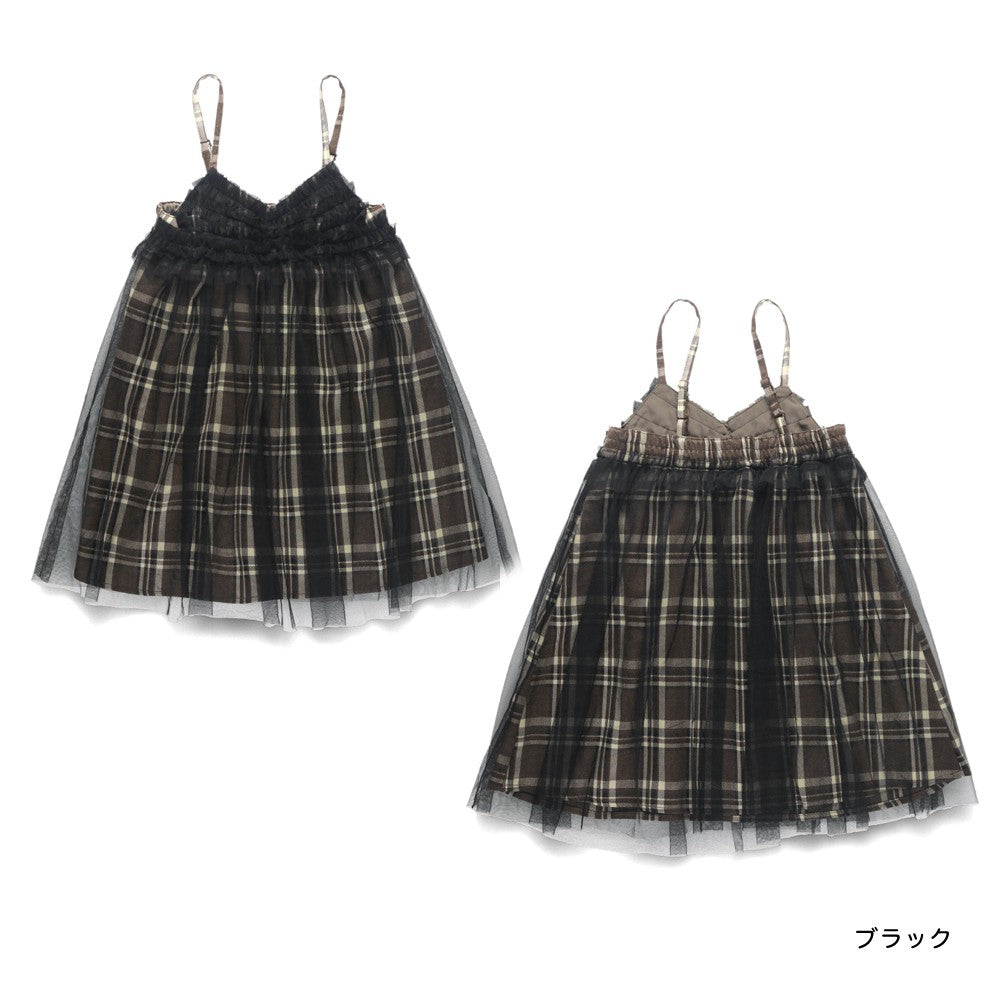 日本童裝 Branshes 吊帶網紗格仔連身裙 90-150m 女童款 冬季 DRESSES