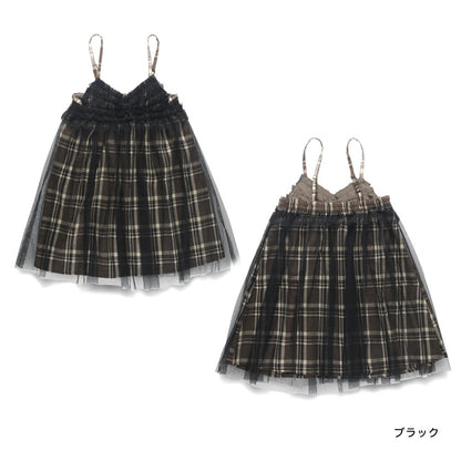 日本童裝 Branshes 吊帶網紗格仔連身裙 90-150m 女童款 冬季 DRESSES