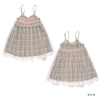 日本童裝 Branshes 吊帶網紗格仔連身裙 90-150m 女童款 冬季 DRESSES