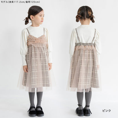 日本童裝 Branshes 吊帶網紗格仔連身裙 90-150m 女童款 冬季 DRESSES