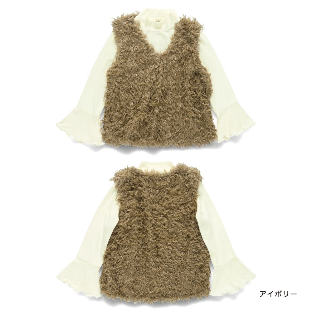 日本童裝 Branshes 毛絨背心上衣套裝 90-150m 女童款 冬季 TOPS