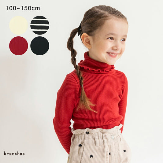日本童裝 Branshes 高領針織毛衣 100-150m 女童款 冬季 TOPS 聖誕紅/新年紅