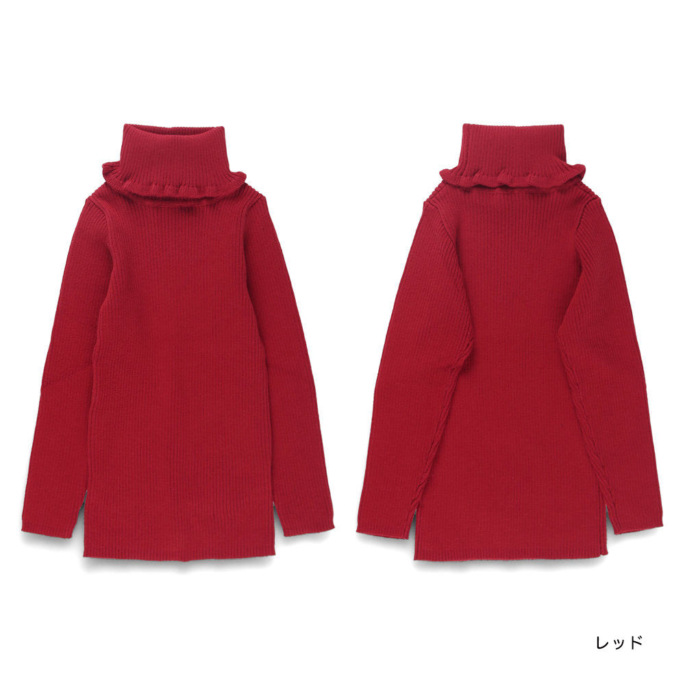 日本童裝 Branshes 高領針織毛衣 100-150m 女童款 冬季 TOPS 聖誕紅/新年紅