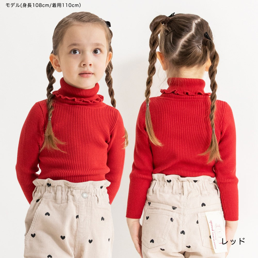 日本童裝 Branshes 高領針織毛衣 100-150m 女童款 冬季 TOPS 聖誕紅/新年紅