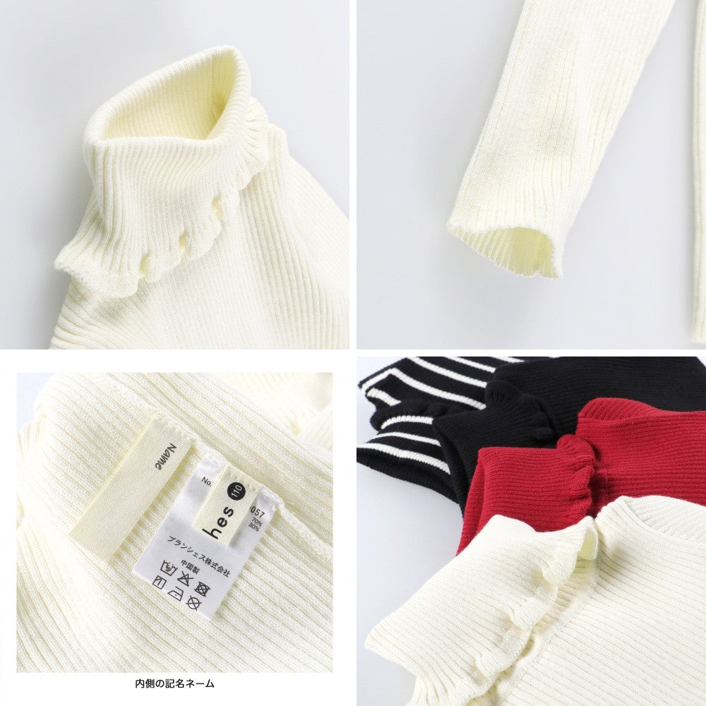 日本童裝 Branshes 高領針織毛衣 100-150m 女童款 冬季 TOPS 聖誕紅/新年紅