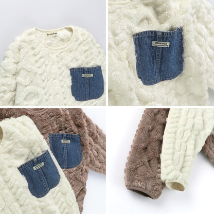 日本童裝 Branshes 毛毛牛仔口袋衛衣 80-150cm 男童款 冬季 TOPS