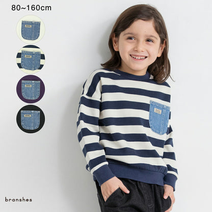 日本童裝 Branshes 抓毛牛仔口袋衛衣 80-160cm 男童款 冬季 TOPS