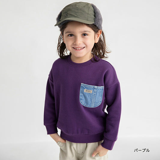 日本童裝 Branshes 抓毛牛仔口袋衛衣 80-160cm 男童款 冬季 TOPS