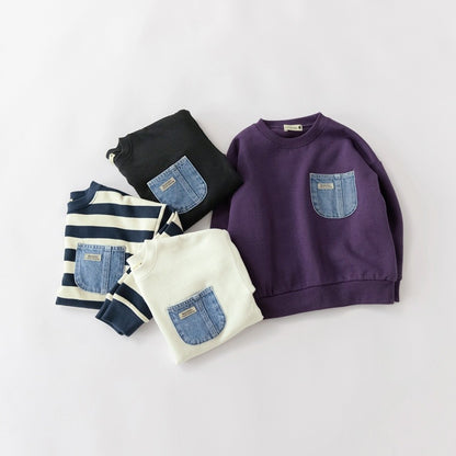 日本童裝 Branshes 抓毛牛仔口袋衛衣 80-160cm 男童款 冬季 TOPS