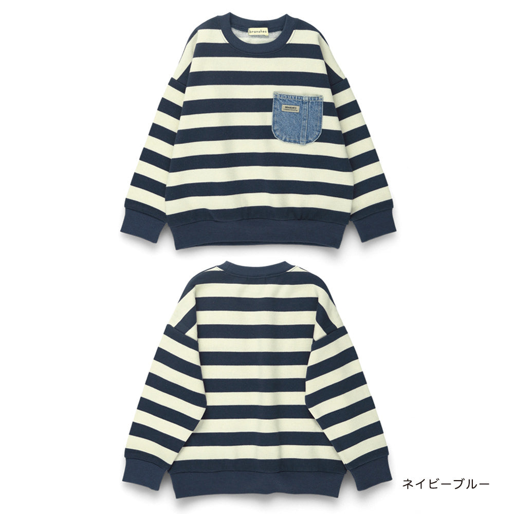 日本童裝 Branshes 抓毛牛仔口袋衛衣 80-160cm 男童款 冬季 TOPS