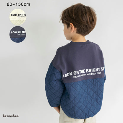 日本童裝 Branshes 菱形絎縫拼接衛衣 80-150cm 男童款 冬季 TOPS