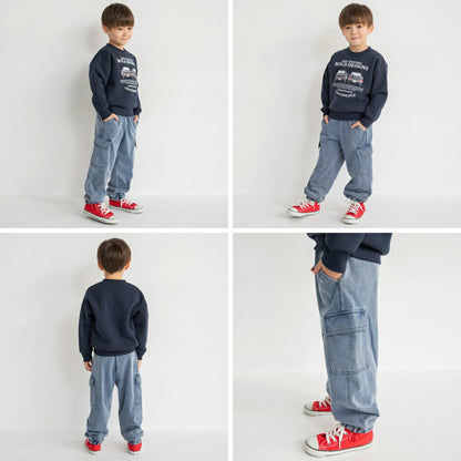 日本童裝 Branshes 抓毛牛仔工裝長褲 80-150cm 男童款 冬季 PANTS