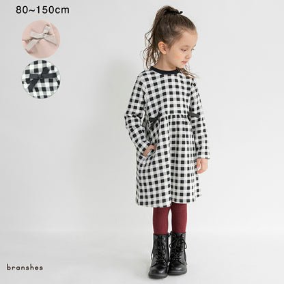 日本童裝 Branshes 抓毛收腰蝴蝶結連身裙 80-150cm 女童款 冬季 DRESSES