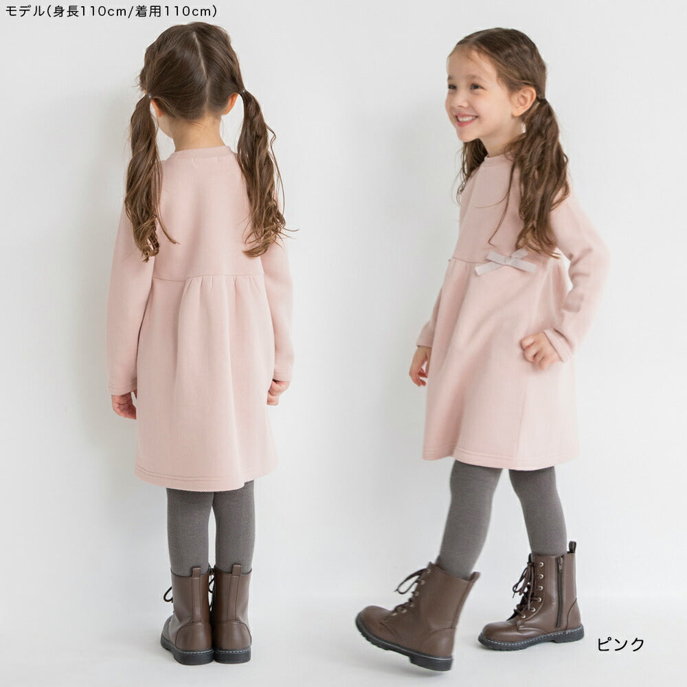 日本童裝 Branshes 抓毛收腰蝴蝶結連身裙 80-150cm 女童款 冬季 DRESSES