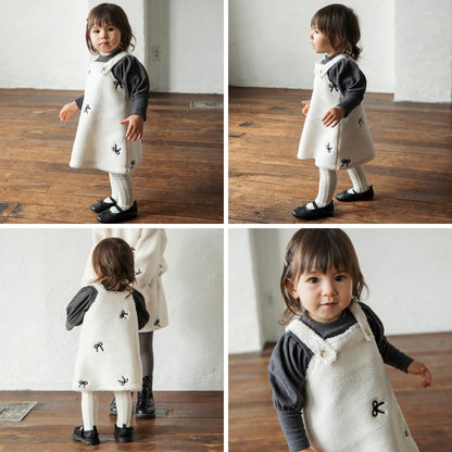 日本童裝 Branshes 緞帶刺繡毛毛吊帶裙 80cm 女童款 冬季 DRESSES