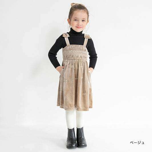 日本童裝 Branshes 蝴蝶結絲絨吊帶裙 90-150cm 女童款 冬季 DRESSES