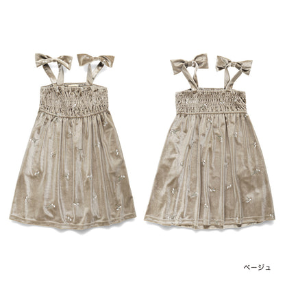 日本童裝 Branshes 蝴蝶結絲絨吊帶裙 90-150cm 女童款 冬季 DRESSES