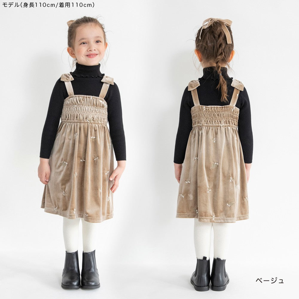 日本童裝 Branshes 蝴蝶結絲絨吊帶裙 90-150cm 女童款 冬季 DRESSES