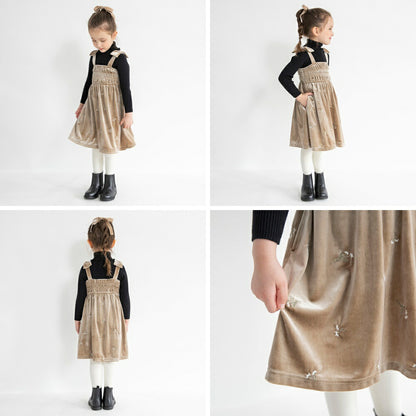 日本童裝 Branshes 蝴蝶結絲絨吊帶裙 90-150cm 女童款 冬季 DRESSES