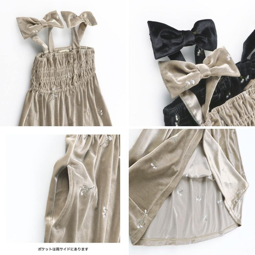 日本童裝 Branshes 蝴蝶結絲絨吊帶裙 90-150cm 女童款 冬季 DRESSES