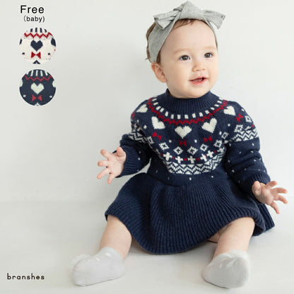 日本童裝 Branshes 針織連衣 60-80cm 初生嬰兒 女童款 冬季 Jumpsuit
