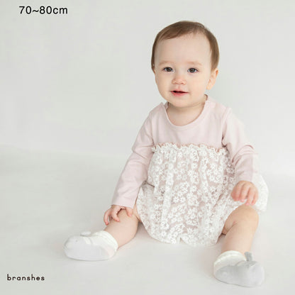 日本童裝 Branshes 花花薄紗連衣 70-80cm 女童款 初生嬰兒 冬季 Jumpsuit