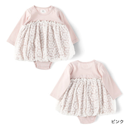 日本童裝 Branshes 花花薄紗連衣 70-80cm 女童款 初生嬰兒 冬季 Jumpsuit