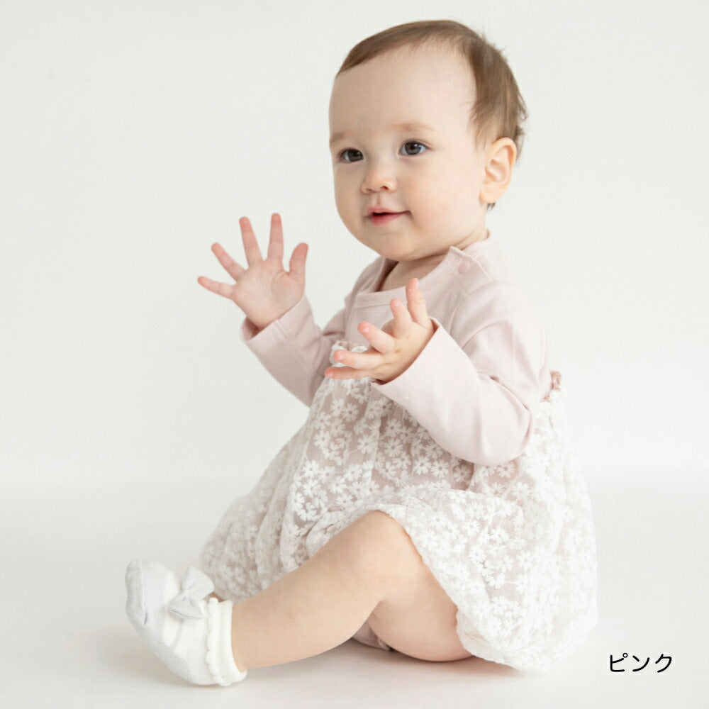 日本童裝 Branshes 花花薄紗連衣 70-80cm 女童款 初生嬰兒 冬季 Jumpsuit