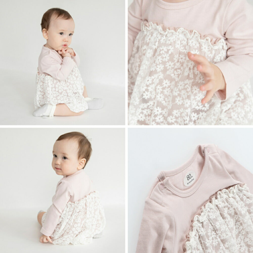 日本童裝 Branshes 花花薄紗連衣 70-80cm 女童款 初生嬰兒 冬季 Jumpsuit