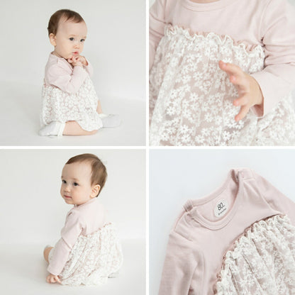 日本童裝 Branshes 花花薄紗連衣 70-80cm 女童款 初生嬰兒 冬季 Jumpsuit