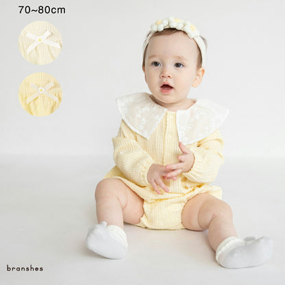 日本童裝 Branshes 花花翻領連衣 70-80cm 女童款 初生嬰兒 冬季 Jumpsuit