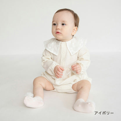 日本童裝 Branshes 花花翻領連衣 70-80cm 女童款 初生嬰兒 冬季 Jumpsuit