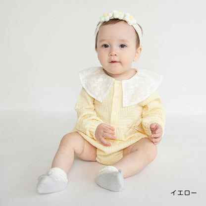 日本童裝 Branshes 花花翻領連衣 70-80cm 女童款 初生嬰兒 冬季 Jumpsuit