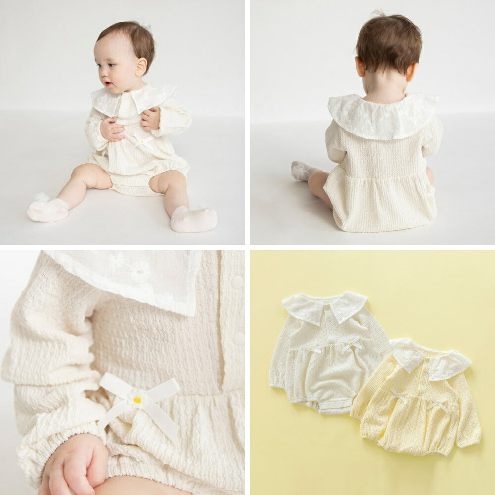 日本童裝 Branshes 花花翻領連衣 70-80cm 女童款 初生嬰兒 冬季 Jumpsuit