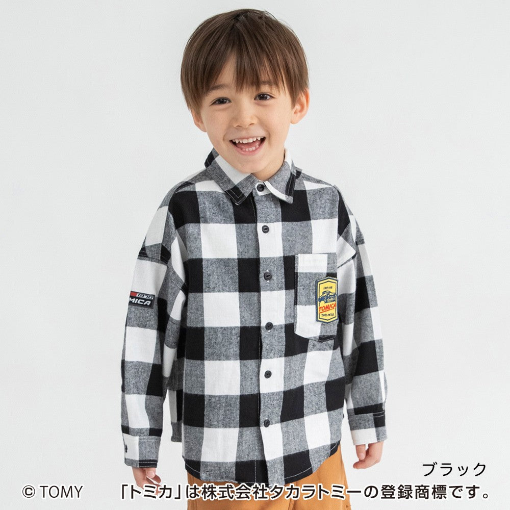 日本童裝 Branshes x TOMICA 格仔襯衫 80-130cm 男童款 冬季 TOPS 聖誕紅/新年紅