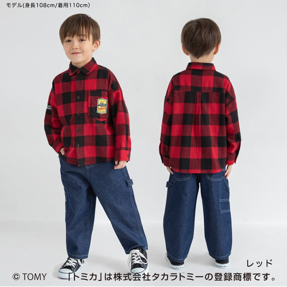 日本童裝 Branshes x TOMICA 格仔襯衫 80-130cm 男童款 冬季 TOPS 聖誕紅/新年紅