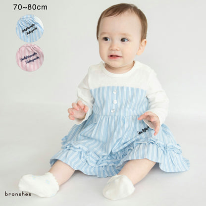 日本童裝 Branshes 拼色襯衫連衣 70-80cm 初生嬰兒 女童款 春季 Jumpsuit 新之春