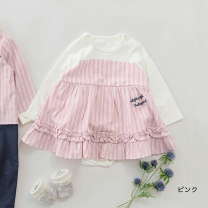 日本童裝 Branshes 拼色襯衫連衣 70-80cm 初生嬰兒 女童款 春季 Jumpsuit 新之春