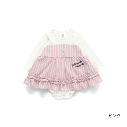 日本童裝 Branshes 拼色襯衫連衣 70-80cm 初生嬰兒 女童款 春季 Jumpsuit 新之春