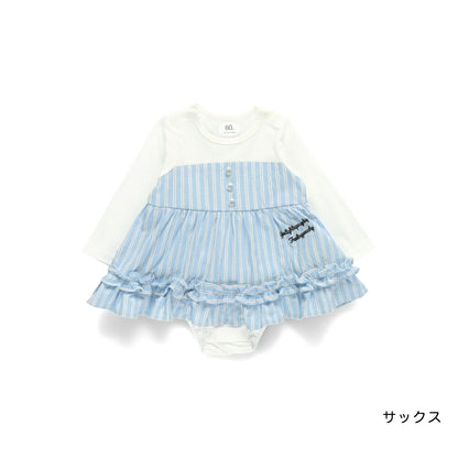 日本童裝 Branshes 拼色襯衫連衣 70-80cm 初生嬰兒 女童款 春季 Jumpsuit 新之春