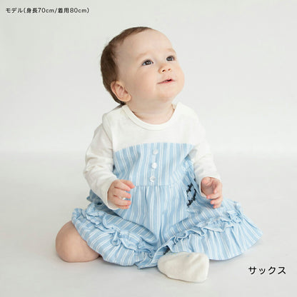 日本童裝 Branshes 拼色襯衫連衣 70-80cm 初生嬰兒 女童款 春季 Jumpsuit 新之春