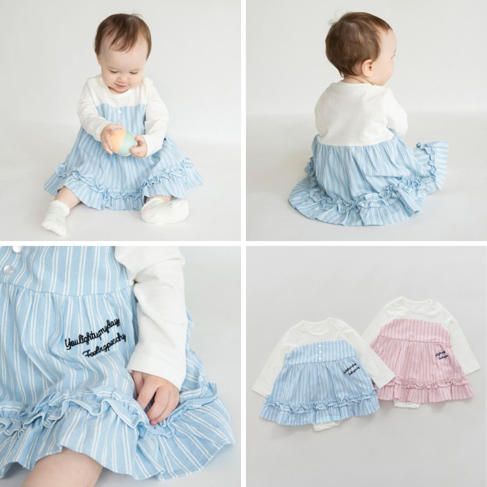 日本童裝 Branshes 拼色襯衫連衣 70-80cm 初生嬰兒 女童款 春季 Jumpsuit 新之春