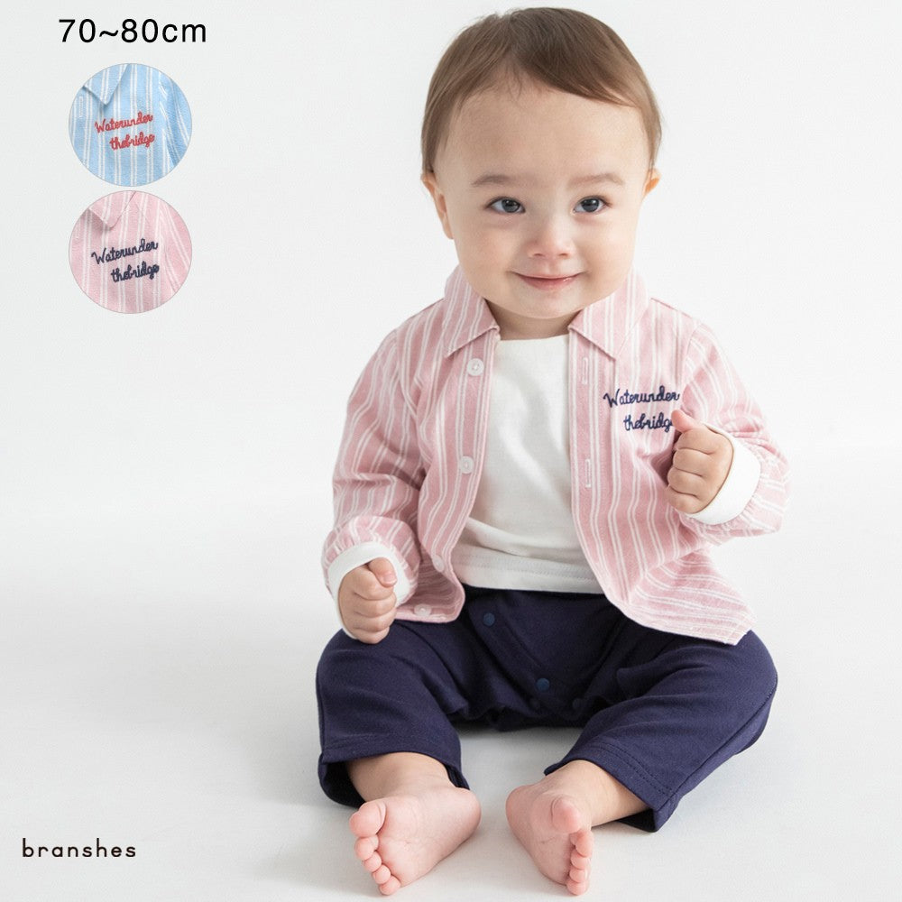 日本童裝 Branshes 拼色襯衫連衣 70-80cm 初生嬰兒 女童款 春季 Jumpsuit 新之春