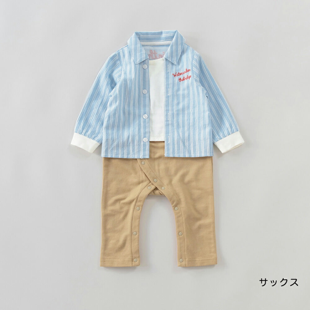 日本童裝 Branshes 拼色襯衫連衣 70-80cm 初生嬰兒 女童款 春季 Jumpsuit 新之春
