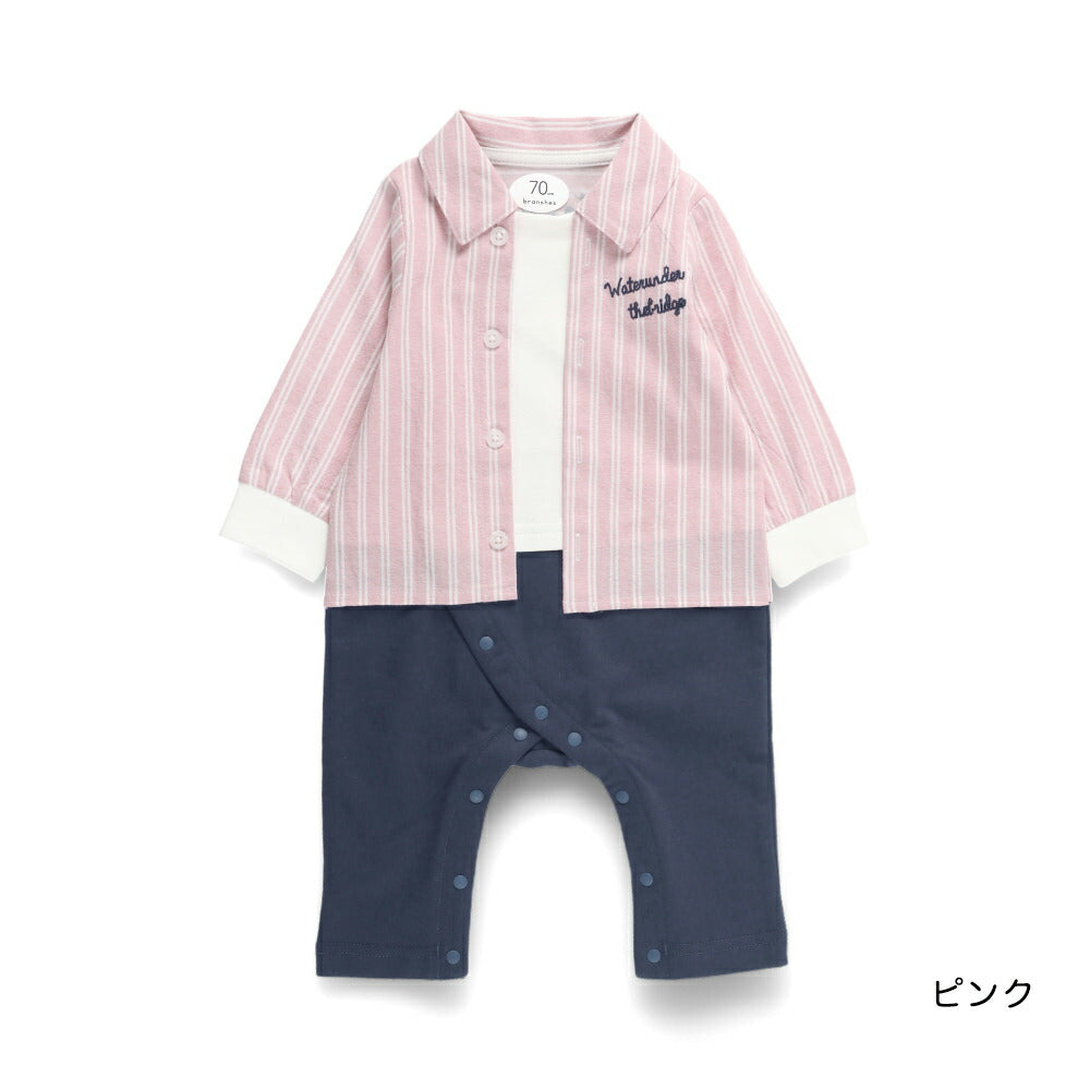 日本童裝 Branshes 拼色襯衫連衣 70-80cm 初生嬰兒 女童款 春季 Jumpsuit 新之春