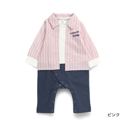 日本童裝 Branshes 拼色襯衫連衣 70-80cm 初生嬰兒 女童款 春季 Jumpsuit 新之春